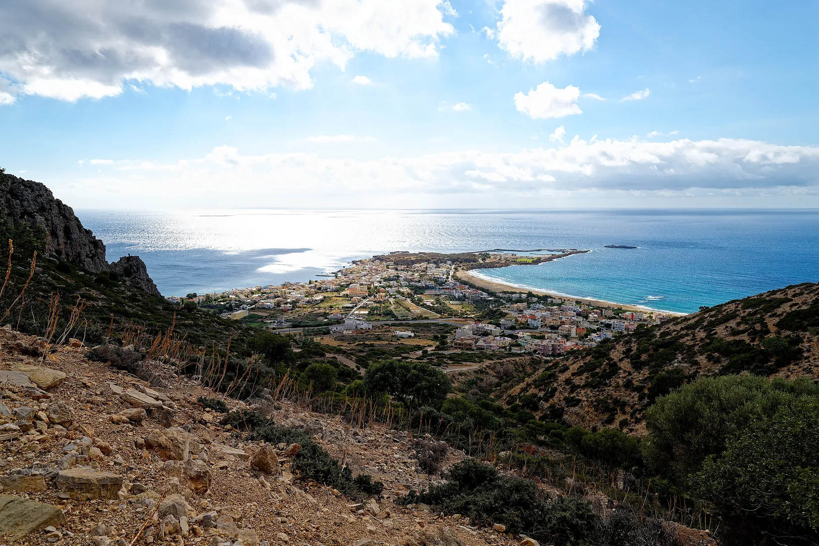 Panoramic view of the peninsula of Palaiochora with sea on both sides